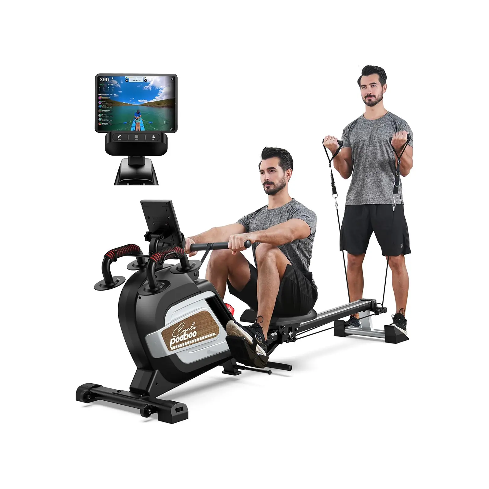 Pooboo Foldable Rowing Machine for Home Gym, Ergonomic Alloy Steel Rower with 14 Resistances & Strength Trainer, Bluetooth App Sync, 360 lbs Capacity, 49"d x 6.2"w x 24.5"h, Rowing Machines, Unisex, Adjustable
