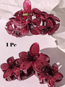 1Pcs Elegant Burgundy Floral Shark Claw Cute Daisy Clip Sweet Ponytail Clip Stylish Hair Clip For Party