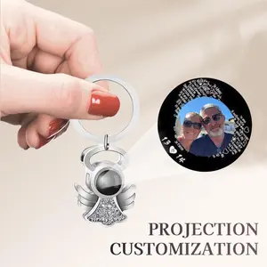 Alloy L&M Angel Projection Keychain - Custom Color Photo Engraving, Button Eye Photo Accessory, Carabiner, 1 Tic-Tac-Toe & Cards Set, Ideal Gift for Parents, Fashion Accessory