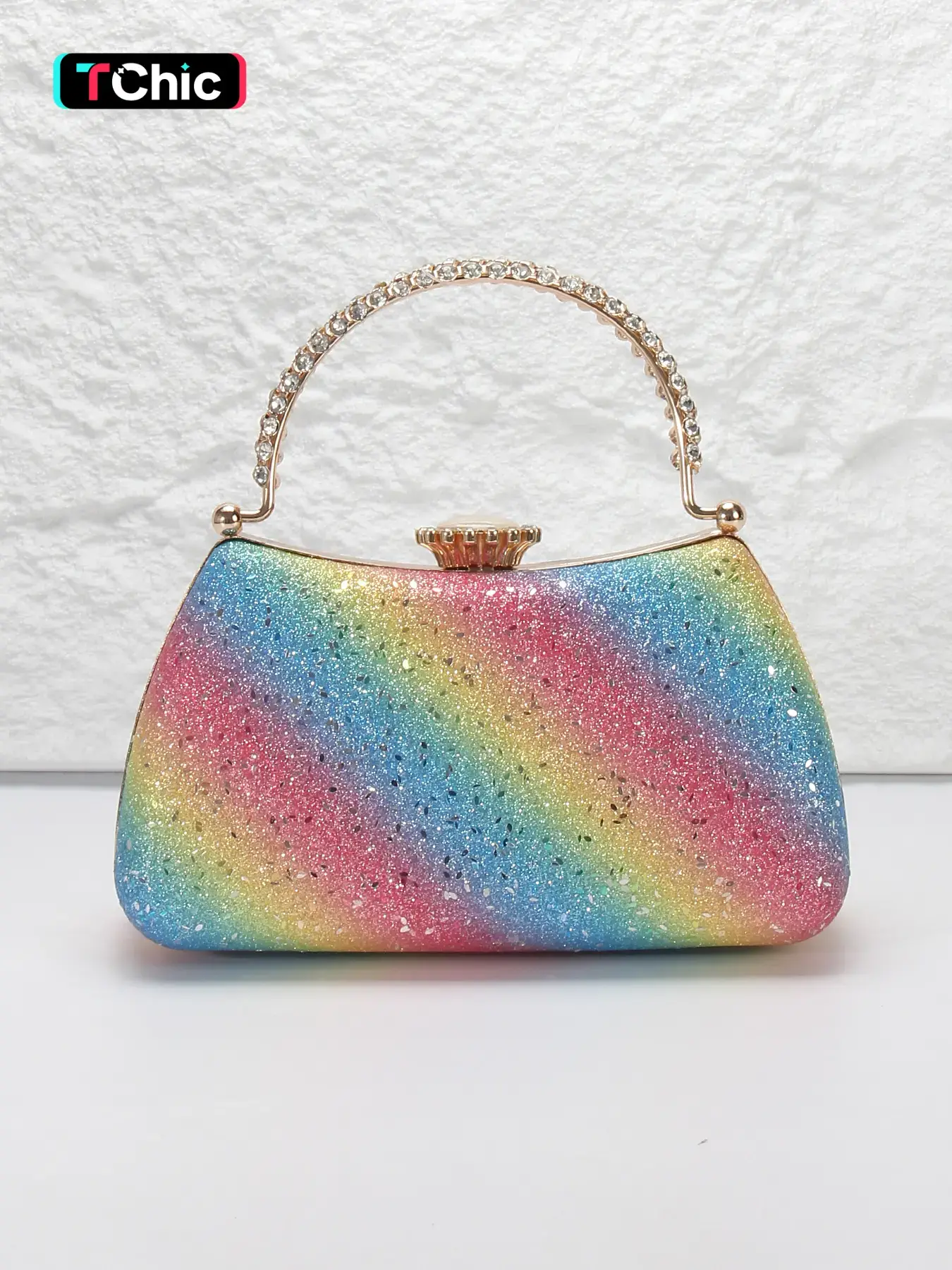 Gorgeous sequins design ladies evening bag clutch, Sparkling Details, rhinestone metal handle handbag, with shoulder chain can be shoulder crossbody bag, suitable for back-to-school gifts, weddings, parties, proms, holiday gifts
