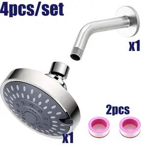 4 Inch Round Rain Shower Head Set, 5 Modes, Wall-Mounted, Teflon Waterproof Tape, Enhance Your Shower Experience, Fixed Showerhead