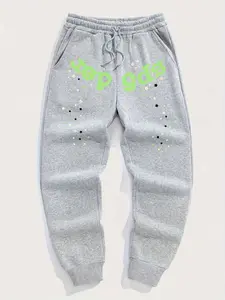 Men's Drawstring Waist Joggers Pants, Casual Fitted Thick Fabric, Geometric Pattern, Perfect for Fall & Winter Activities