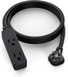 Flat Plug Extension Cord with 3 Outlets - 6Ft Low Profile Indoor 3 Prong Grounded Power Strip for  Office & Travel - 16 AWG 13A/1625W, Black
