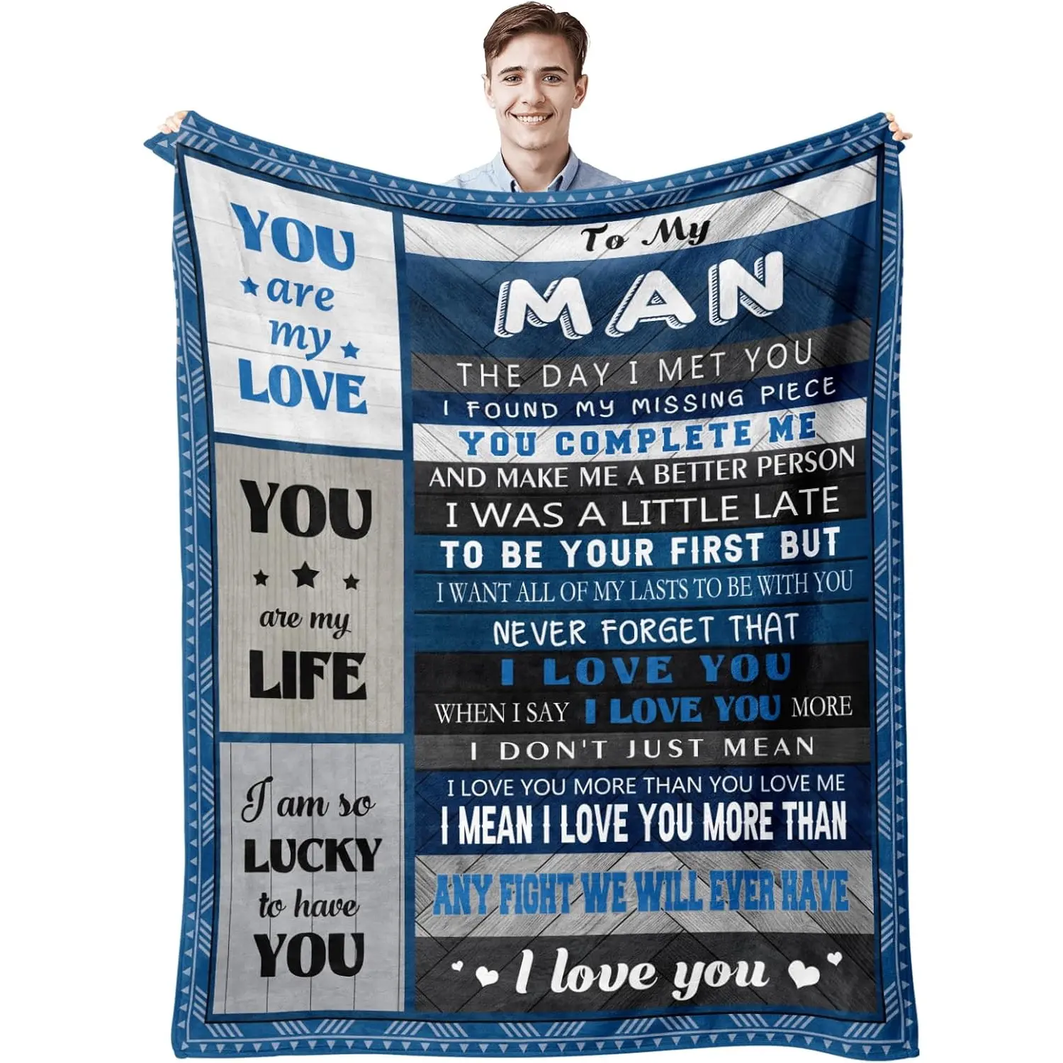 [Summer Sale Deals] To My Man Blanket,Valentines Gifts for Men Him Boyfriend Husband, Wedding Anniversary Birthday Christmas Gifts, Romantic I Love You Blanket, Printed on One Side