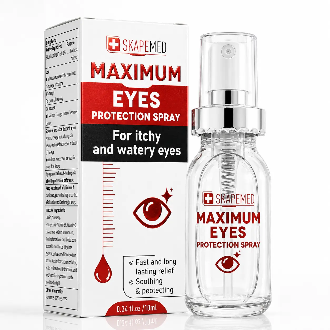 SKAPEMED Eye Protection Relief Spray - Gentle, Soothing, Refreshing Hydrating Mist for Dry, Itchy, Watery, Irritated, Fatigued Eyes - Fast-Acting Long-Lasting Comfort - Travel-Size Daily Care for Screen Time, Contact Lens Users