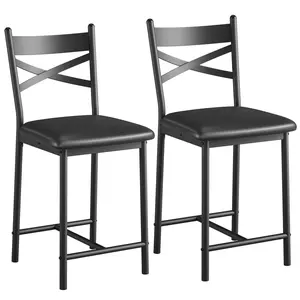 【GARVEE】Set of 2 Metal Counter Height Dining Chairs with X-Back Design, Thick Synthetic Leather Cushions, and Waterproof Surface for Comfortable and Stylish Dining