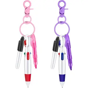 Mini Highlighter Nurse Pen Pack Set Nurse Pens for Badge Include  and Purple Tip Highlighter 2 Permanent Marker and 2 Retractable Ball with 2  Clip(, Purple)