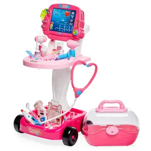 Best Choice Products Play Doctor Kit for Kids, Pretend Medical Station Set with Carrying Case, Mobile Cart