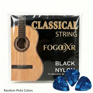 Black Nylon Guitar Strings With 3 Picks Warm Tone for Classic Guitars