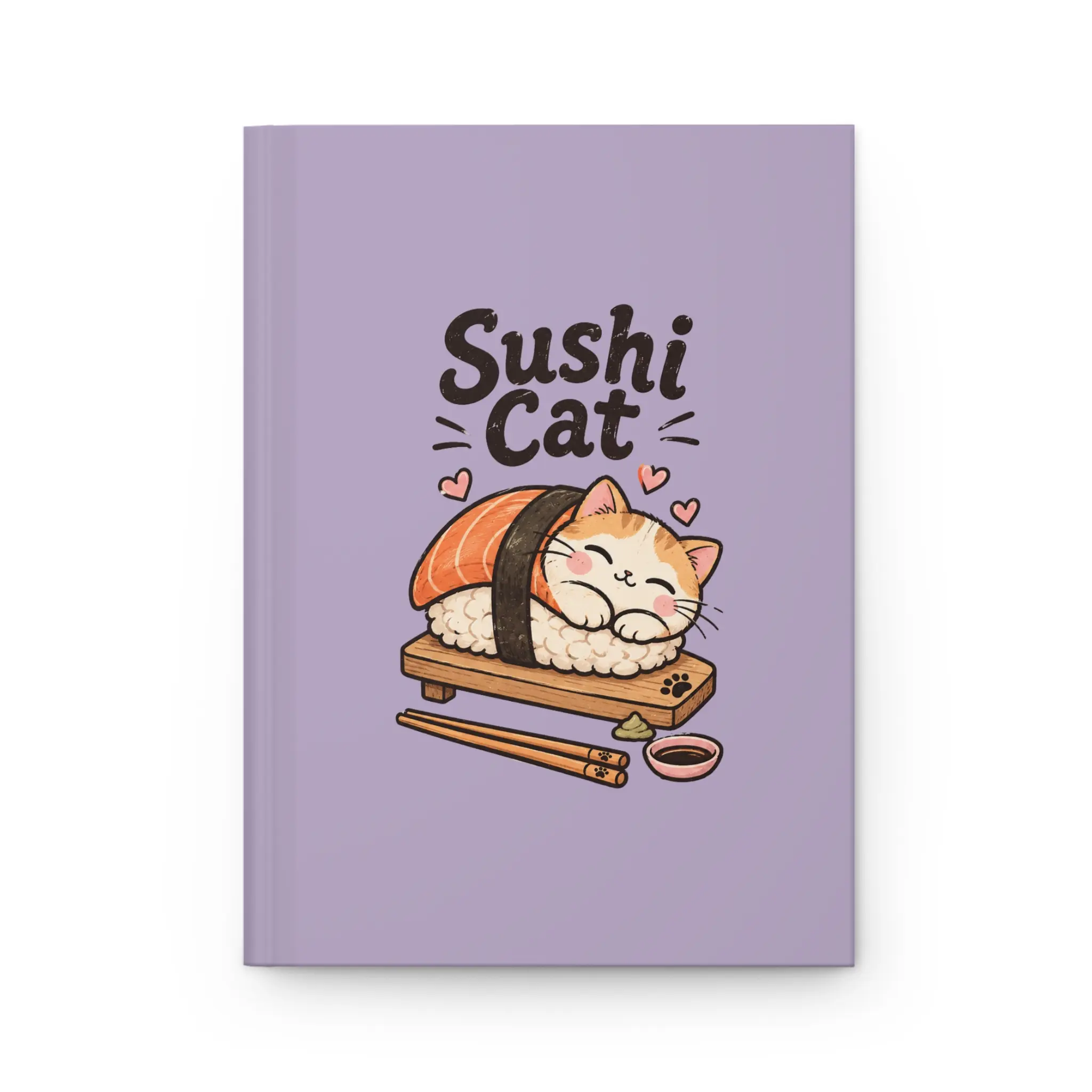 Customizable Hardcover Sushi Cat Journal - Kawaii Cat Sushi Design Notebook, 150 Lined High-Res Full-Wrap Paper Office Stationery