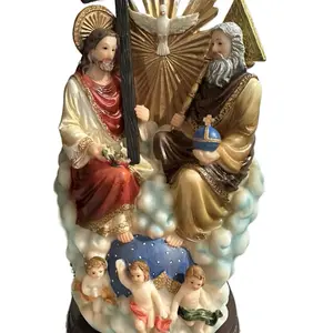 Santísima Trinidad Statue 8’ - Handcrafted Religious Figurine with Golden Halo and Cherubs for Home Altar Decor