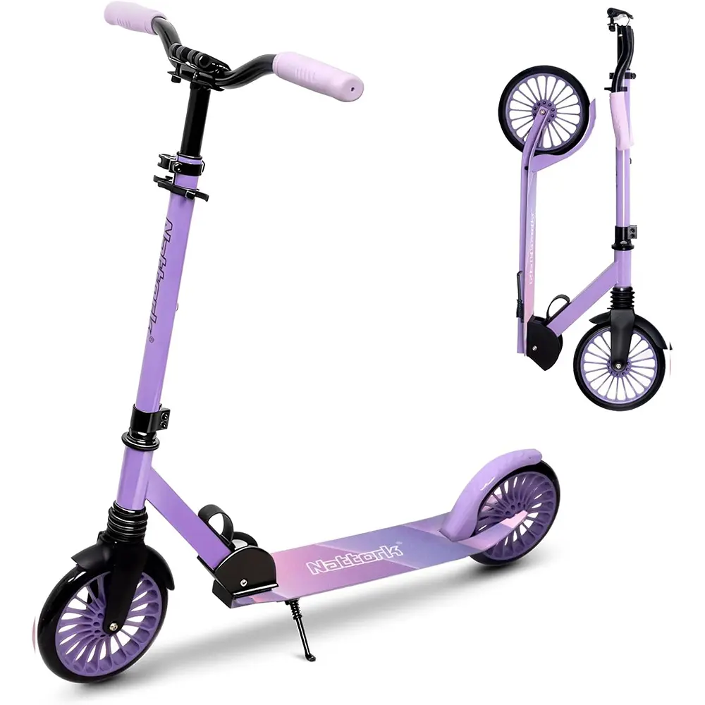 Nattork Foldable Kick Scooter for Kids 6+, Teens & Adults, Adjustable Height Scooter with 8 Inch Large Wheels & Anti-Shock Suspension, Sturdy Scooter Supports Max 240 LBS, Perfect for Indoor Outdoor Riding & Daily Commute