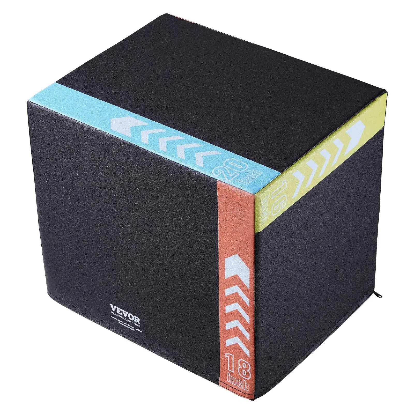 VEVOR 3-in-1 Adjustable Plyo Box (16/18/20 in) - 3-in-1 Training Tool with Adjustable Heights, 1000D Grip Mesh, Recycled Cotton Build, Anti-Slip Platform, Wipe-Clean PVC, No Installation, Easy Disassembly for Home Gym Strength & Core Stability