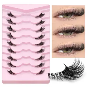 GROINNEYA 9 Pairs Cat Eye Half Lashes Soft Cross Fake Eyelashes Clear Band False Eyelashes Thin Strips Eyelashes Natural Long Eye Lashes Voluminous Multi-Pair Pack For Dramatic Eye Enhancement