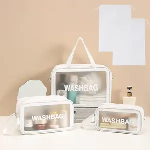 3Pcs Upgrade Travel Toiletry Bags for Women, Different Size Make Up Bags with Handle, Large Capacity Translucent Travel Cosmetic Bags - Home Improvement.