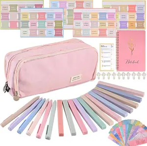 65 count  Journaling Kit,  Study Supplies with 18 No Bleed Highlighters & Pens, 30 Index Tabs, Notebook, Pencil Case, Annotation Kit for Women, Christian Gifts
