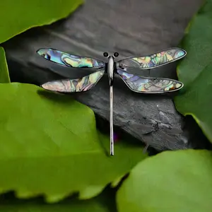 18k Gold Plating Vintage Shell Oil Dragonfly Brooch Pin