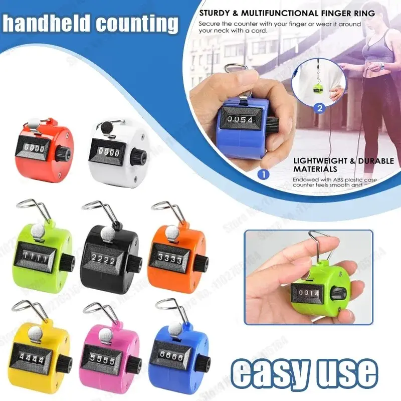 4-Digit Manual Mechanical Counter, Handheld One-Click Tally Counter, Counting Display, Versatile Use, Ideal for Coaching, Golf, Sports, School Events & Warehouse Inventory