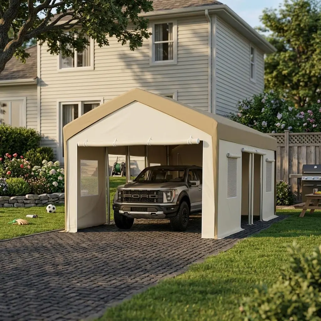 Heavy Duty Carport Canopy Replacement Cover – Waterproof, UV & Wind Resistant PE Tarp for Outdoor Gazebo – 13x25 ft, Yellow, 200G – Cover Only, No Frame