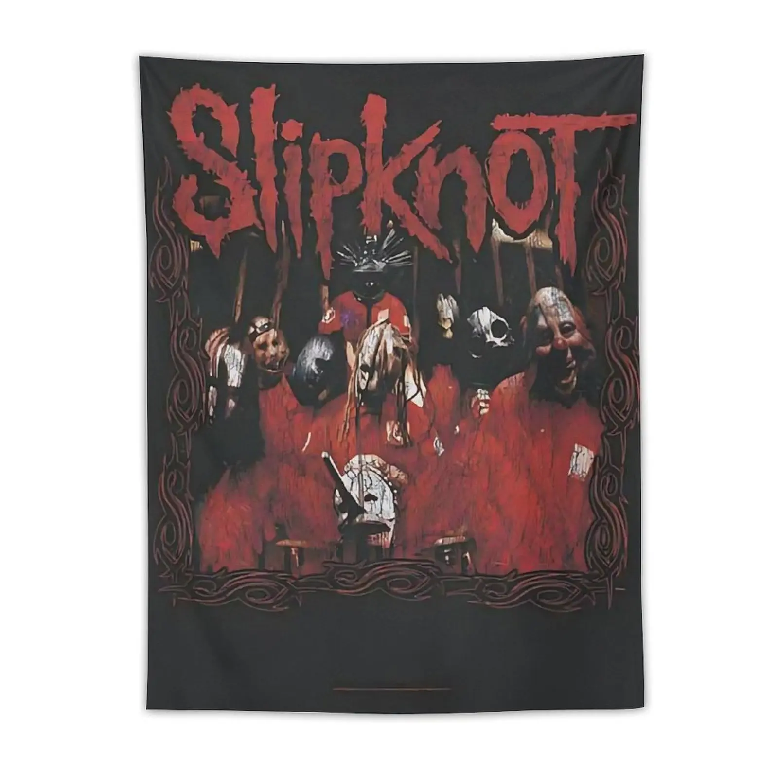 Best Slipknot Band Logo Tapestry Wall Hanging - Black with Red and White Band Member Illustrations, Horizontal Bedroom, Living Room, Dormitory Decoration, Microfiber, Band Wall Decoration No Electricity Required