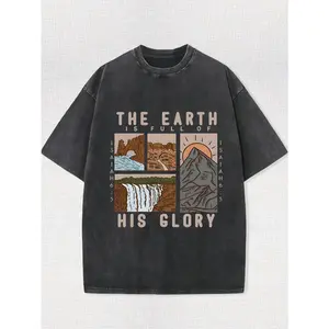 Retro Washed High-Quality Cotton Double-Sided Printed T-Shirt Men'S T-Shirt Vintage Summer Clothing Drop Shoulder Sleeve Crew Neck Top Short Sleeve