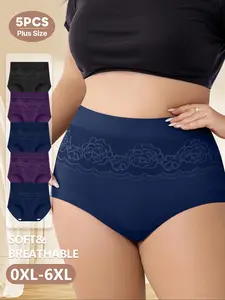 5 Pack Plus Size Women's High-Waisted Underwear Set, Breathable & Comfortable Design, Perfect Fit for Daily Wear, Ideal for Women Seeking Quality