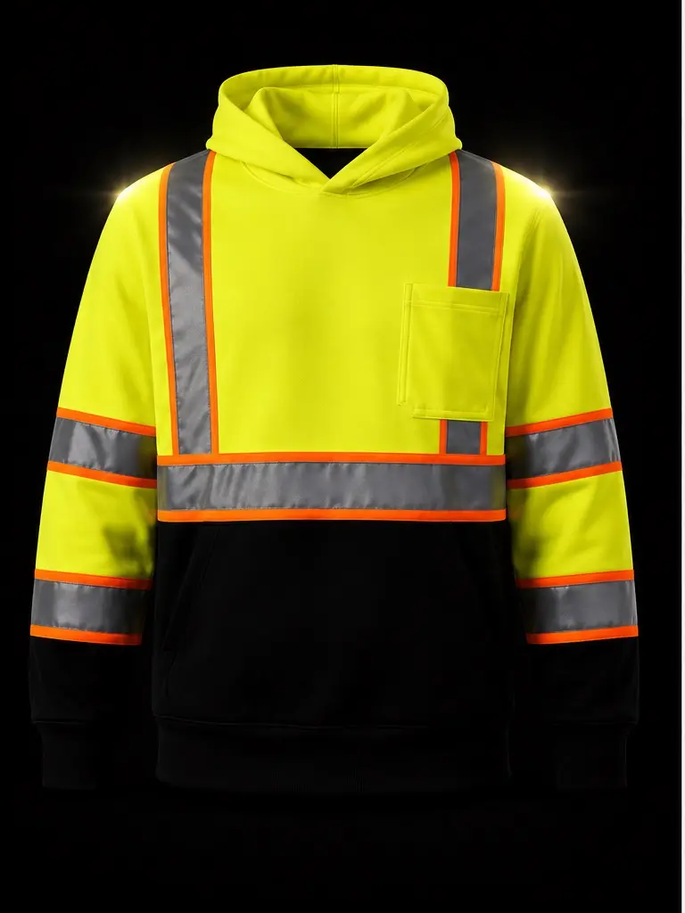 Men’s Hi-Vis Reflective Safety Hoodie Yellow & Black Workwear Pullover