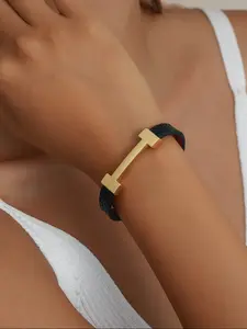 Elegant Letter Leather Bracelet/wristband, Soft Comfortable Design, Chain Print Pattern, Perfect for Daily Commute, Parties, Dates, Gift for Girlfriend