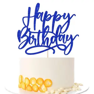 1 PCS Happy Birthday Cake Topper Glitter Happy Birthday Cake Pick Decor for Anniversary Celebrating Happy Birthday Party Cake Decorations Supplies Ornaments