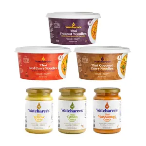 Flavors of Thailand 6-Pack | Tangy, Spicy, Sweet & Savory Flavorful Bowl Noodles ( Peanut, Red Curry, Coconut Curry) + Sauces (Yellow, Green & Massaman Curry ) – Ready-to-Eat Instant Meal Kit