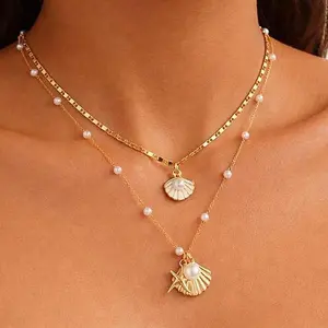 Virelyn B Starfish Necklace Beach Necklaces for Women Shell Pendant Jewelry Summer Ocean Theme Seashell Necklace Beach Vacation Essentials Fashion Accessories Summer Outfits for Women