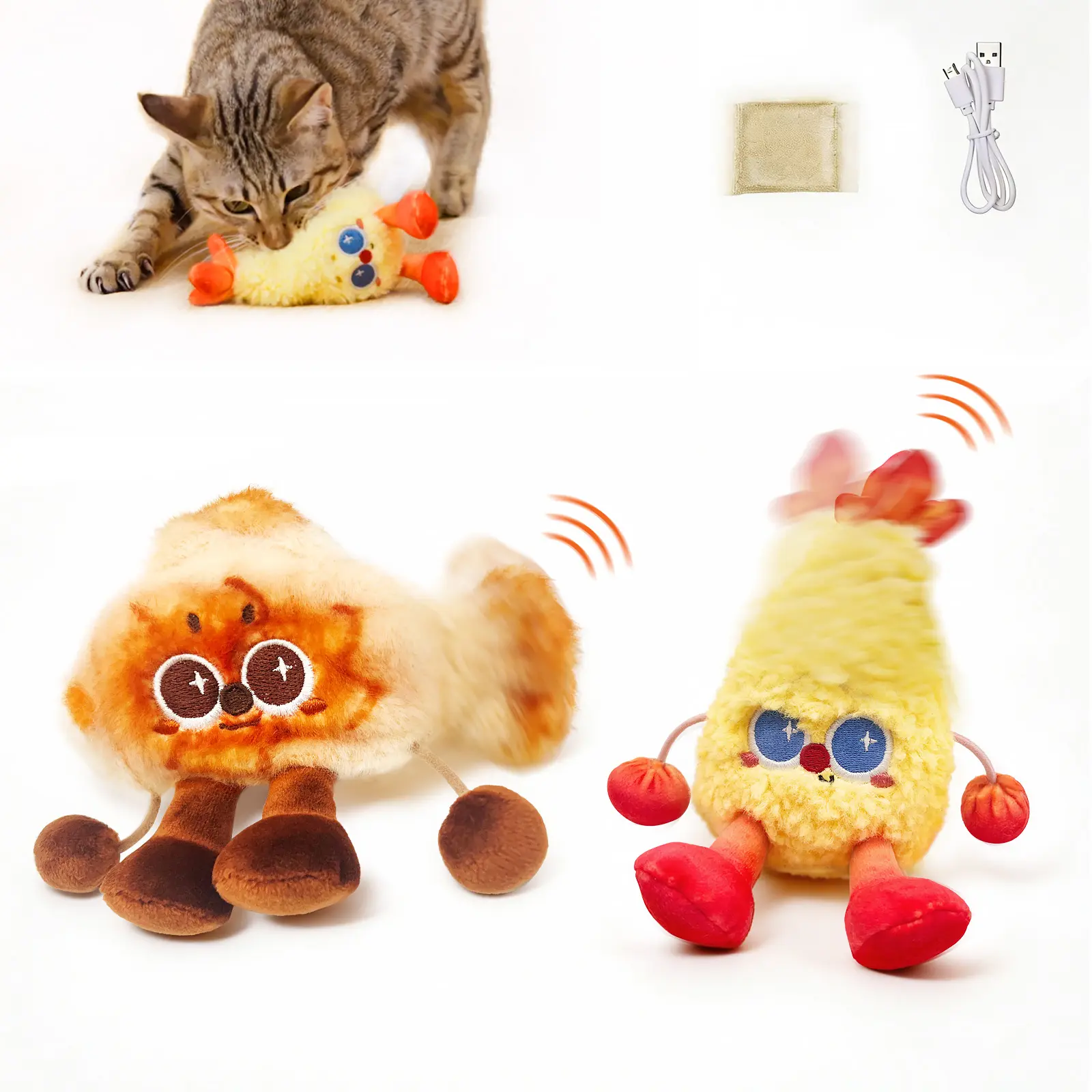 Petgravity JumpyShrimp Taiyaki Interactive Electric Cat Toys Set, 2 Pack Automatic Jumping Moving Cat Toys with Built-in Motor, Fun Exercise Play Toys for Indoor Cats Kitten, Summervibes, petlovers