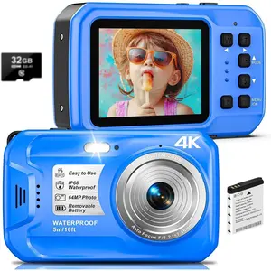 4K Underwater Camera, 64MP 16FT  Digital Camera with 32GB Card, Autofocus Floatable  Camera with IPS  Screen, 16X Digital Zoom, Fill Light, for Snorkeling, Surfing, Swimming