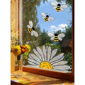 Sunlight Rainbow Static Glass Sticker, Bee Sunflower Window Decal, Window Decoration Sticker, Easy to Apply, Durable Design