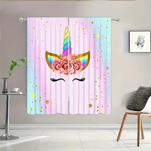 Cute Unicorn Princess Curtains Set, High Definition Digital Print Polyester Rod Pocket Curtains, Modern Home Decor for Bedroom Living Room Office