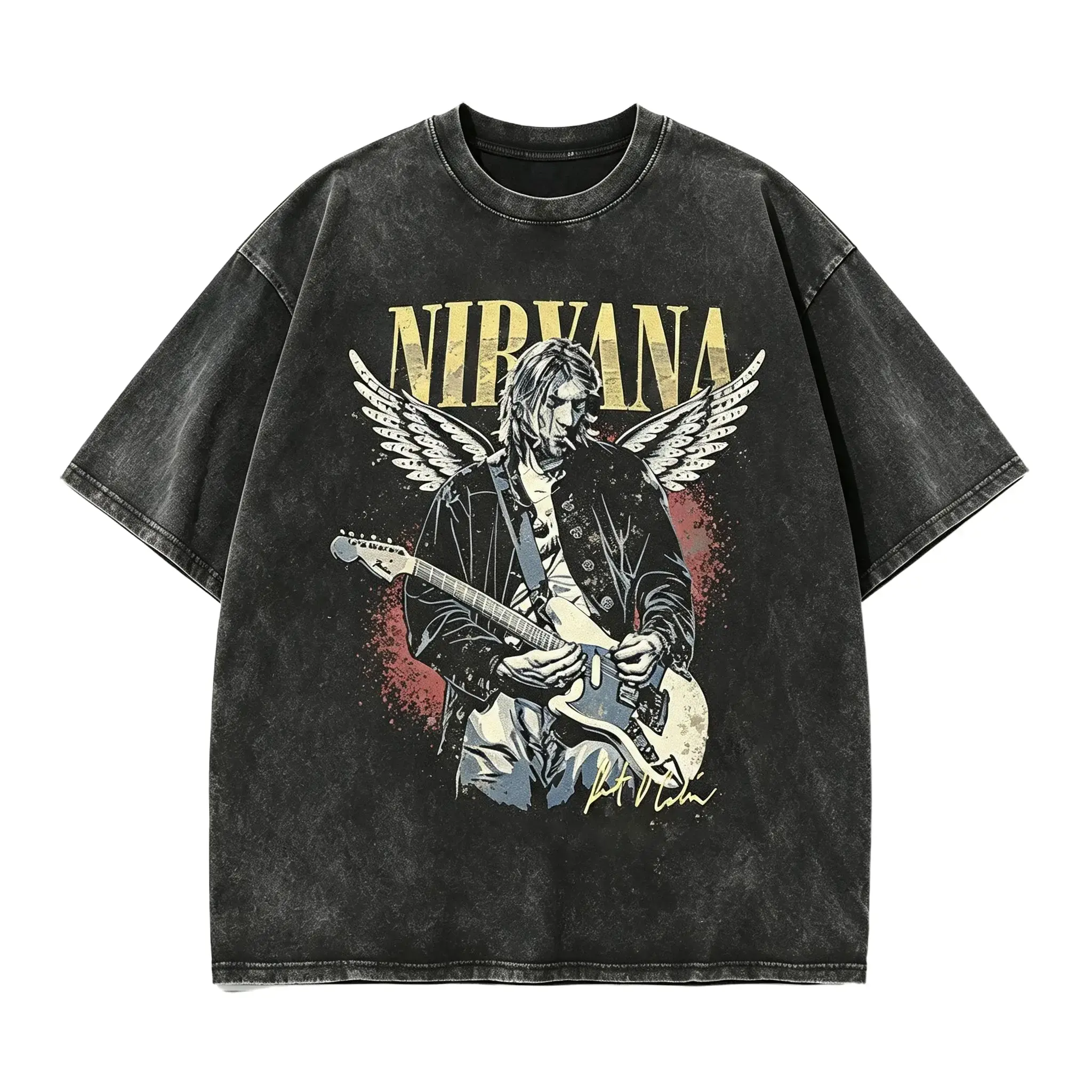 Retro Nirvana Kurt Angel Wing Anime Image Pattern T-shirt, 90s Rock Music Shirt, Garbage Shirt, Outdated Oversized Neutral T-shirt, Providing Alternative Gifts for Music Fans
