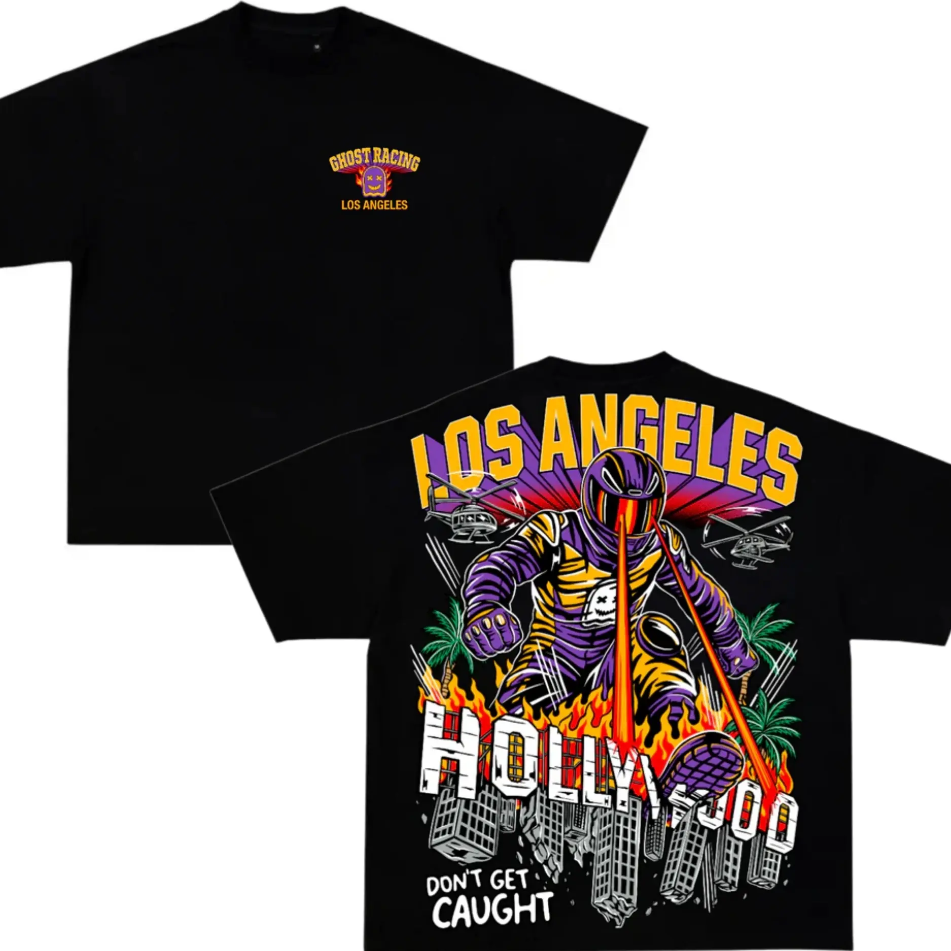 Don't Get Caught Streetwear Graphic Tee, Ghost Racing Los Angeles Graphic Tee, Hollywood Action Design, Cotton Unisex T-shirt, Crew Neck, Size S- 3XL, Menswear Top, Womenswear Top Underwear Streetwear