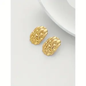 Women's Gold Plated Stainless Steel Woven Oval Stud Earrings (1 Pair) - Shining, Wear-resistant, Non-fading, Simple Shape, Woven Look, Versatile Wear, Fashionable Design for 2 Key Occasions and Clothing Styles, Shining Earrings, Gold Plated Earrings