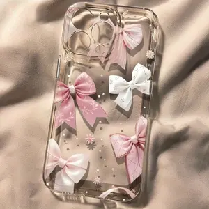 Pink bow pattern, Anti drop and anti slip TPU all inclusive lens phone protective case, suitable for iPhone 17 16 15 14 13 12 11 XS X and other series models, can be given as a gift to friends or family