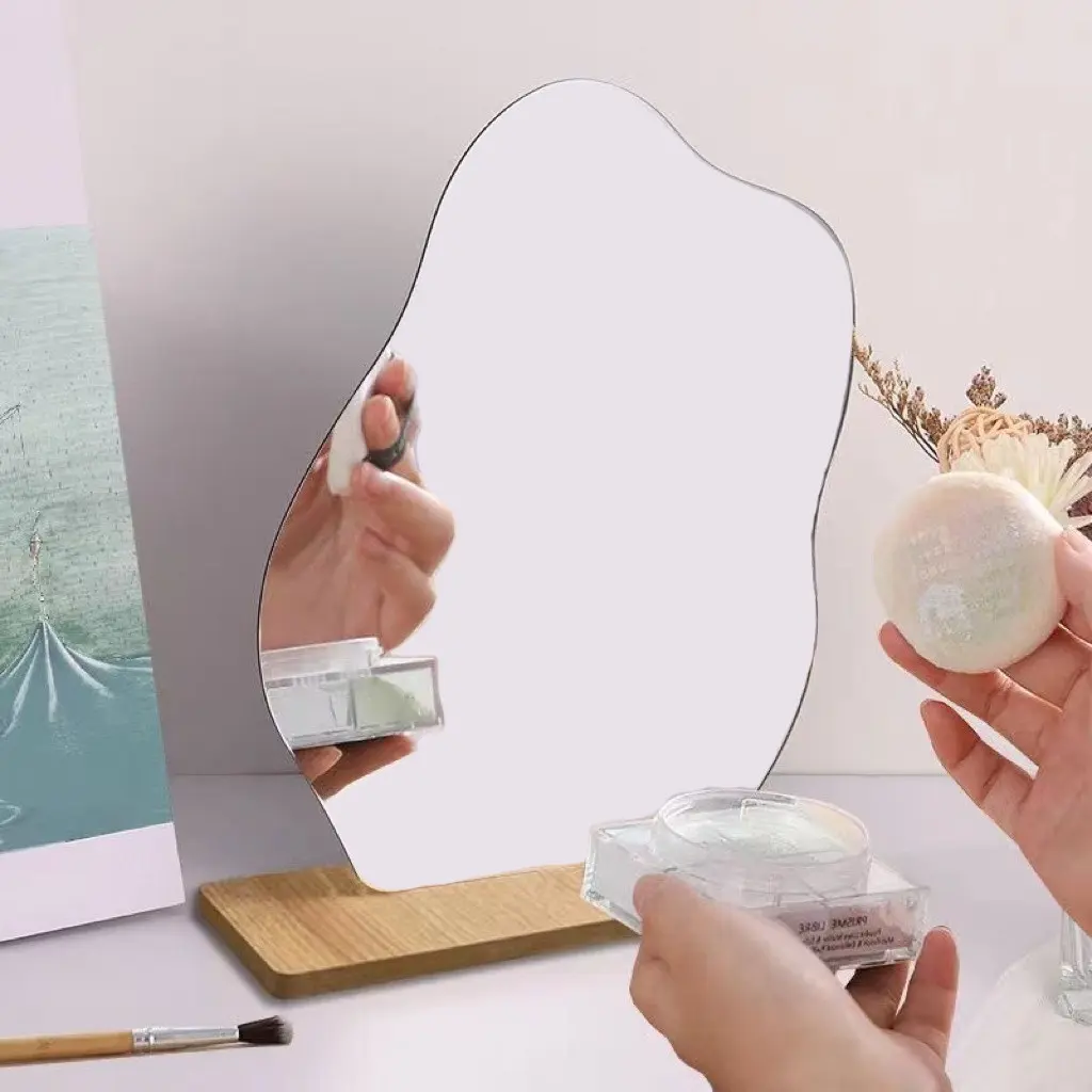 Acrylic room decoration desktop mirror, Cloud Mirror, Decorative Mirrors For Wall Decor, with irregular frameless and asymmetrical design, Decorative Wall Mirror, suitable for minimalist offices and living rooms, for makeup touch-ups, photography