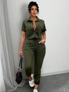 Women's New Spring Summer Casual Vintage Utility Waist Cinched Slim Fit Jumpsuit, Stylish All-In-One for Daily Wear