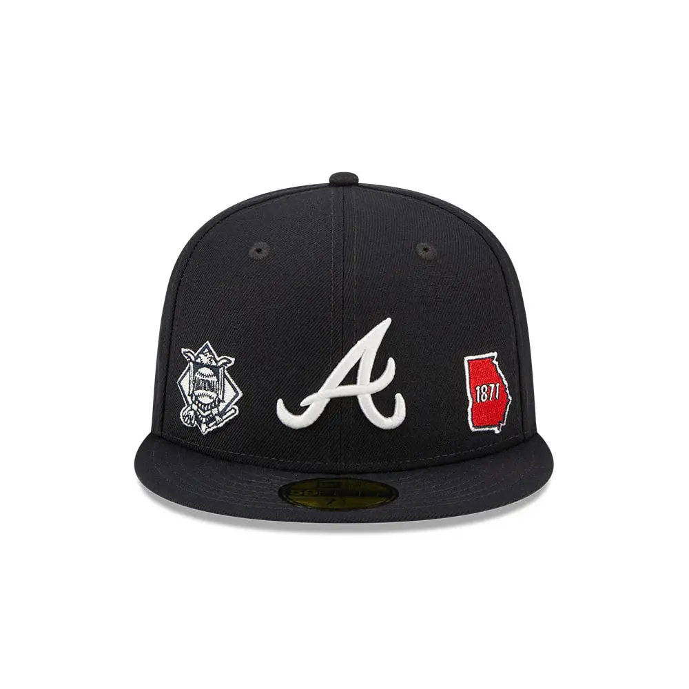 New Era Atlanta Braves 59FIFTY Fitted Cap Black White A Logo Georgia 1871 Side Patch MLB Baseball Hat Flat Brim Embroidered Limited Edition Streetwear Hip Hop Unisex Collection