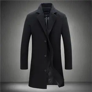 Men's Wool Blend Pea Coat Notched Collar Single Breasted Overcoat Warm Winter Trench Coat