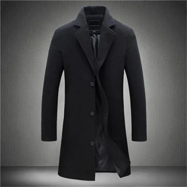 Men's Wool Blend Pea Coat Notched Collar Single Breasted Overcoat Warm Winter Trench Coat
