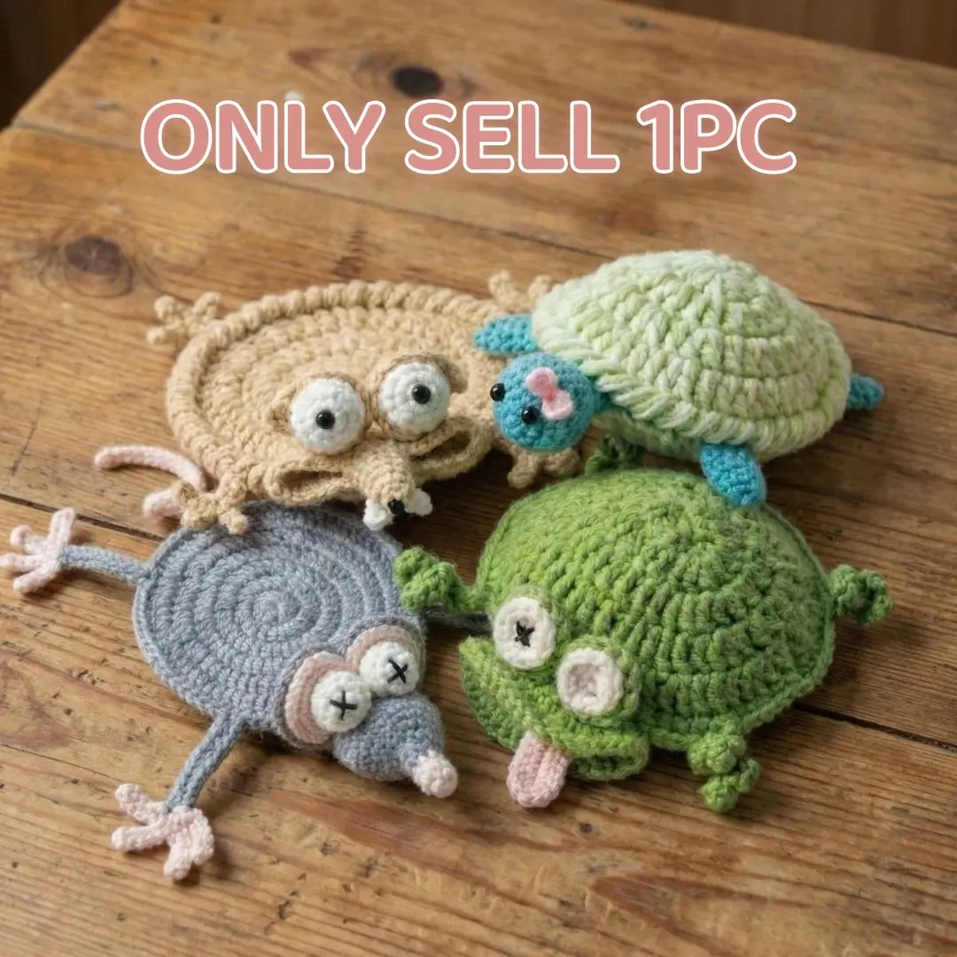 Handmade Crochet Creative Cup Mat, Cartoon Animal Design, Cute and Funny, Coffee Cup Insulator Pad, Unique Kitchen Accessory, Funny Coasters