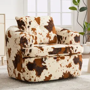 360° Swivel Sofa Chair Accent Barrel Chair 36.6" Swivel Round Chair with Dual-layer Cushion Design for Living Room, Bedroom, Office and Hotel, Beige&Brown