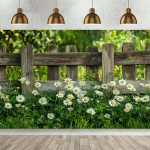 1PC Reusable Polyester 2D Flat Rustic Wooden Fence Daisy Door Banner - Birthday Decoration, Natural Style Outdoor Garden Hanging Ornament, Home Party Accent