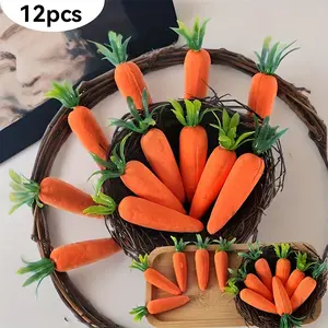 12pcs Easter Country Style Artificial Carrots Decorations, Easter Theme Party Supplies, Home Decoration, Holiday Ornaments
