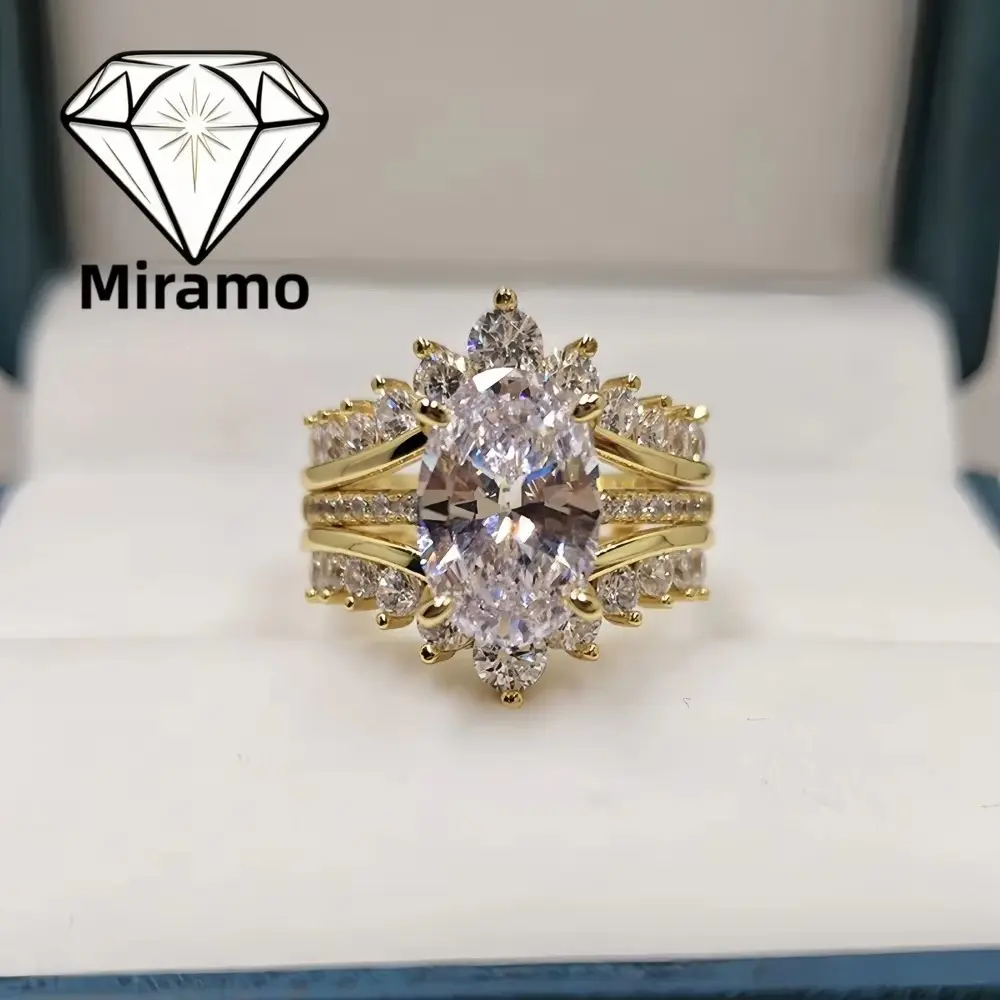 4.5CT Oval Cut Moissanite Ring Set Luxury Stackable Diamond Ring Zircon Crown Stackable Band Women's S925 Sterling Silver