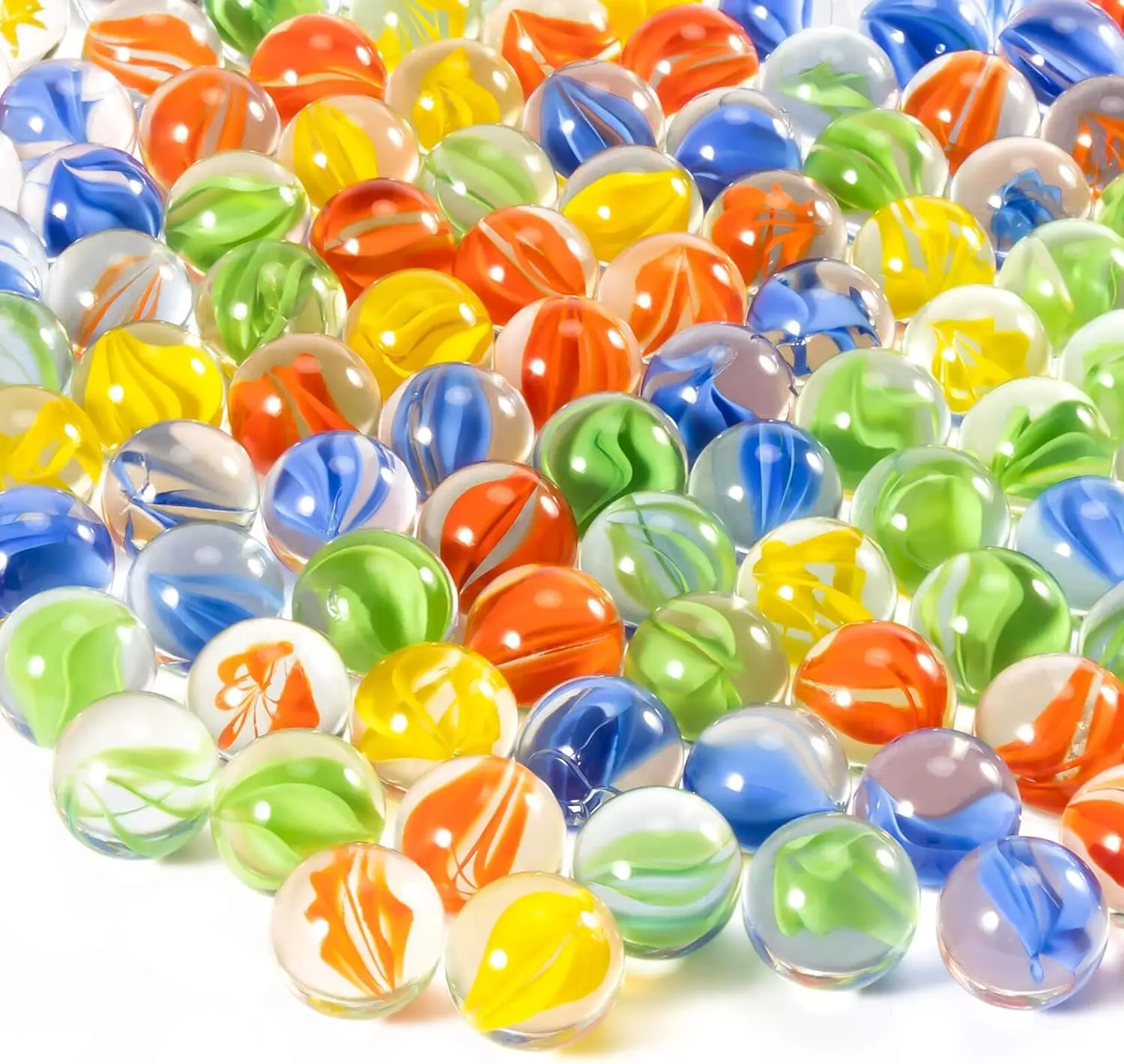 Glass Marbles - 98Pcs Thick Cat Eye Marbles Bulk, for Marble Run, Chinese Checkers, Bee Bath, Vase Filler, Tank Decor, Family Party Board Games, Mix Color, 14mm & 16mm Medium Size